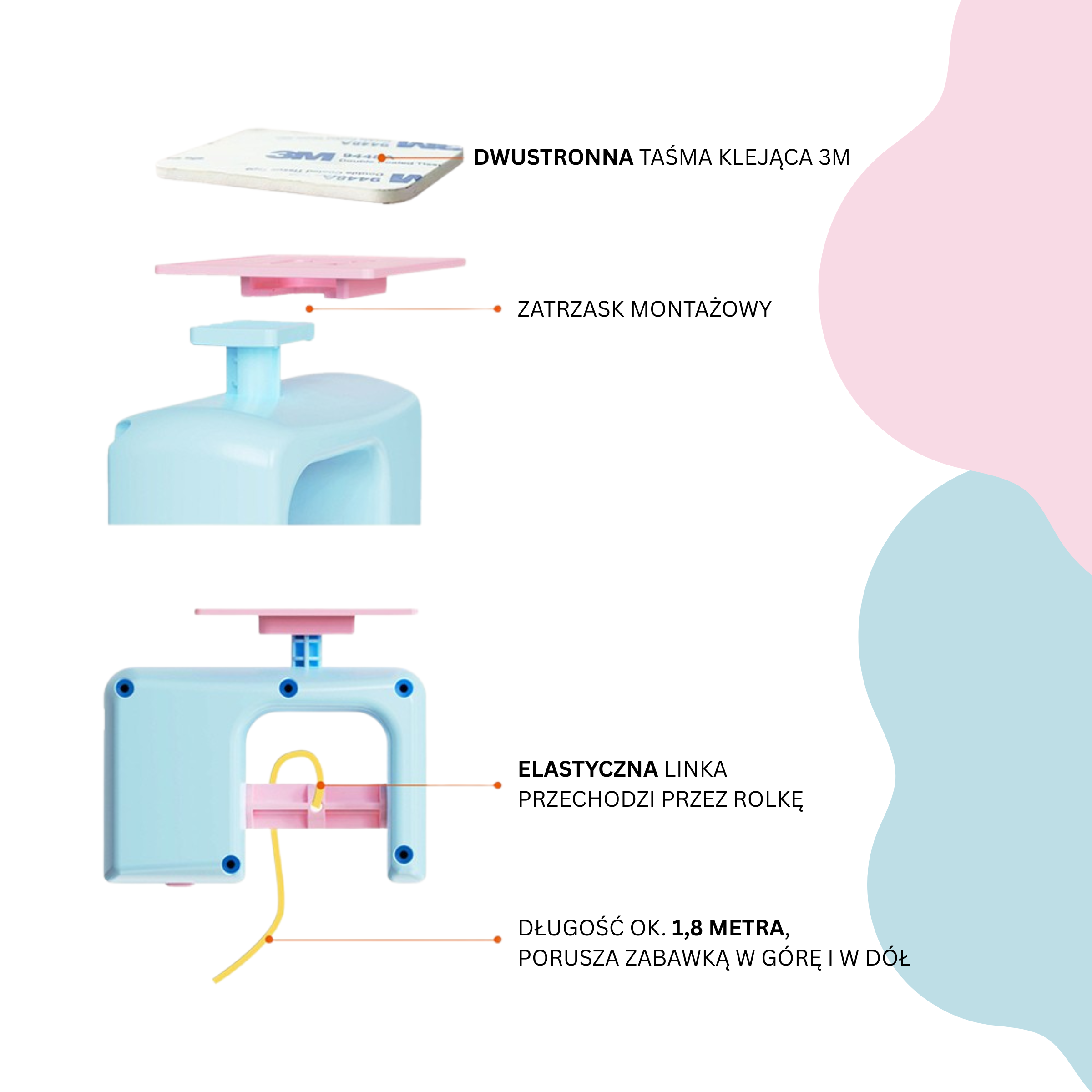 Interaktywna zabawka dla kota - gąsienica z piórkiem montaż do framugi