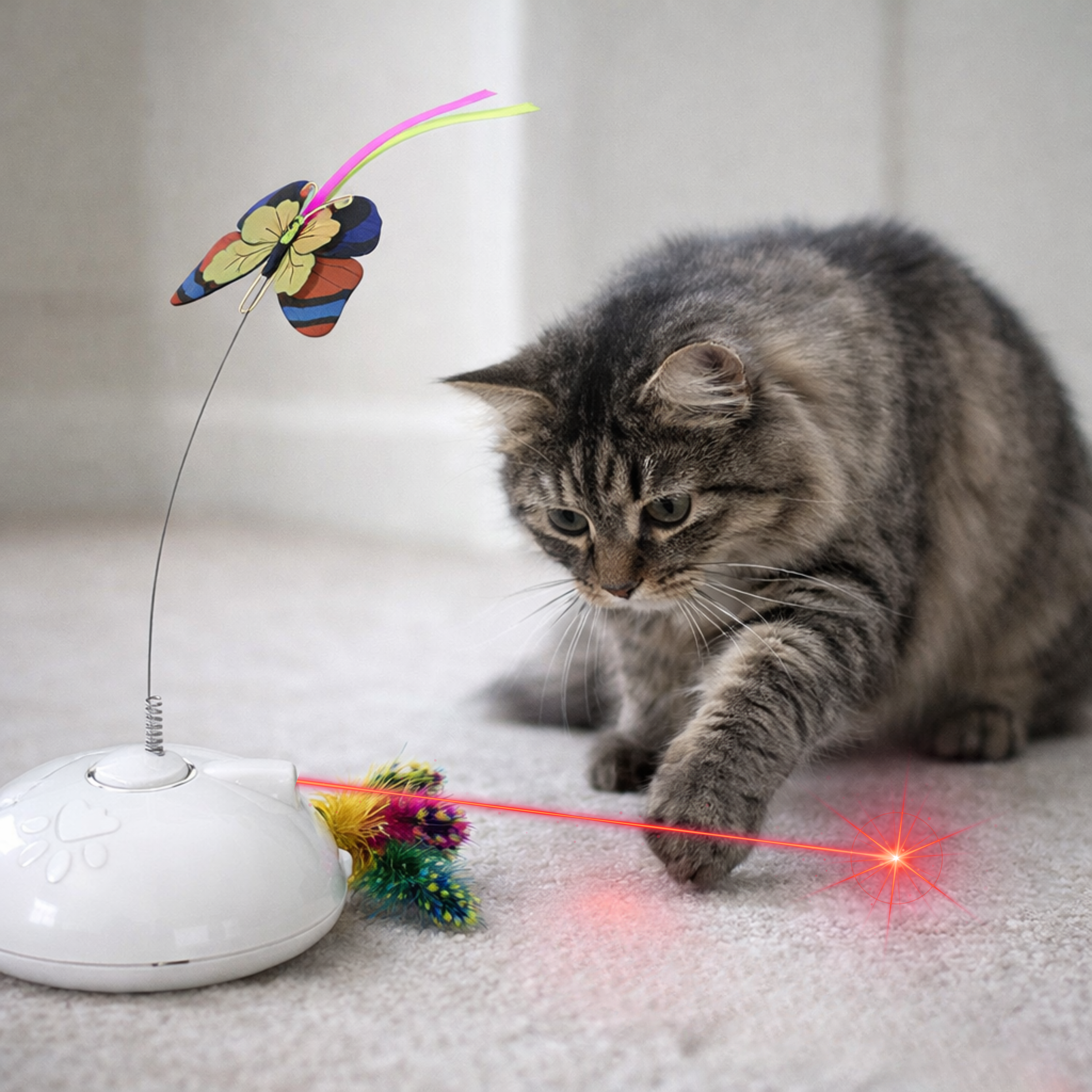 Interaktywna zabawka dla kota z motylkiem – automatyczna, 3 w 1
