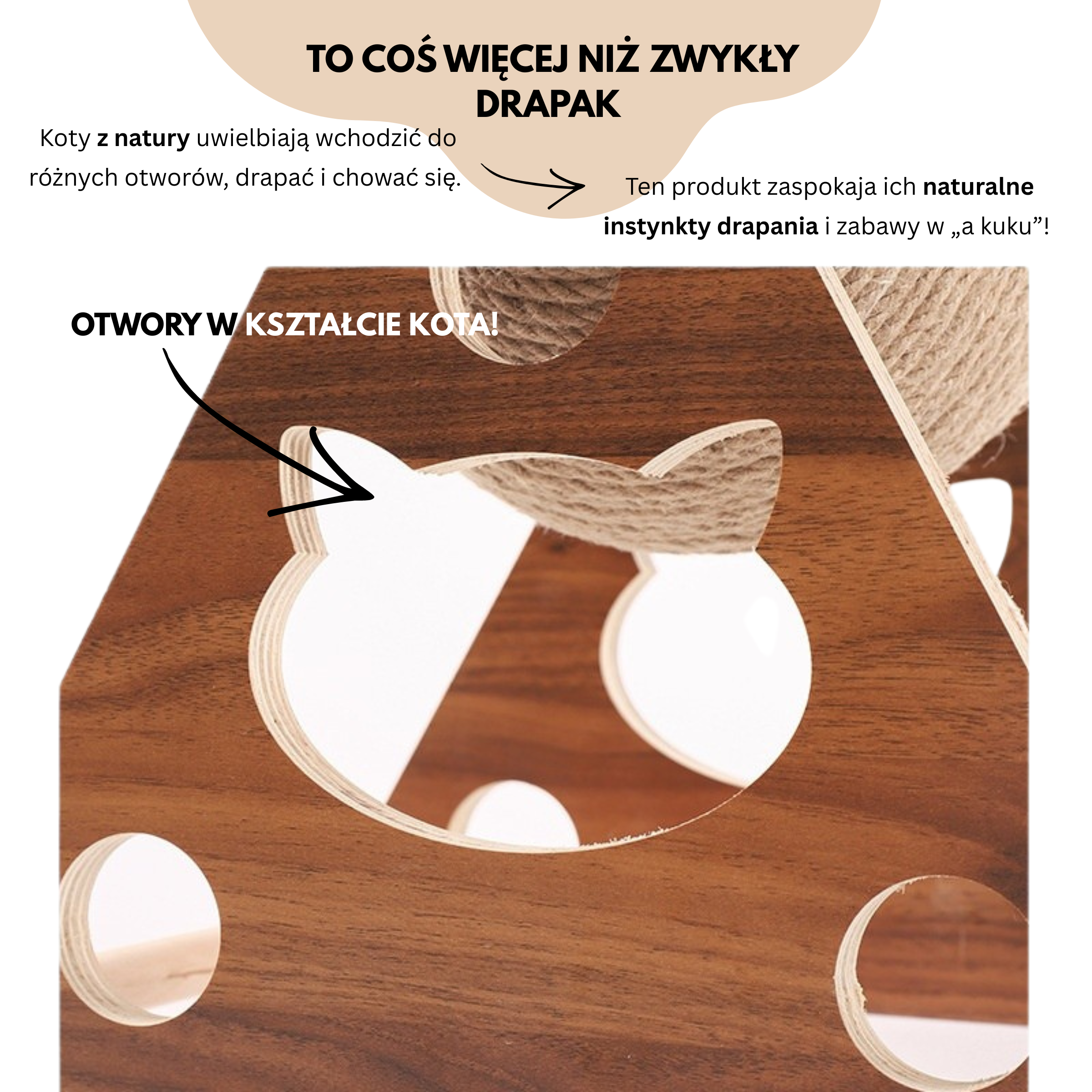 Drewniany Drapak z Kulą Sizalową Dla Kota Zabawka z Generatorem Światła