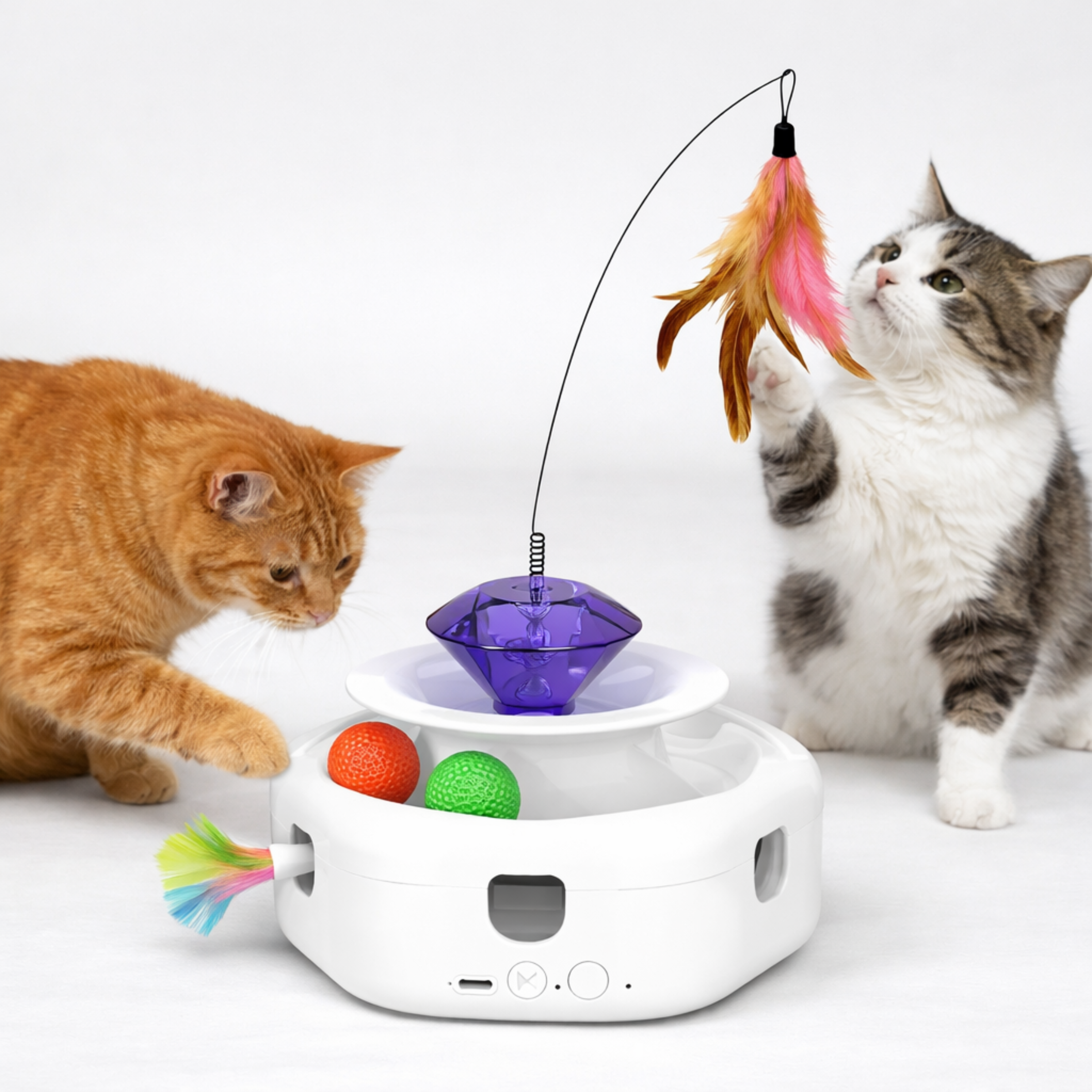 Interaktywna zabawka dla kota z laserem i piórkami – automatyczna, 4 w 1
