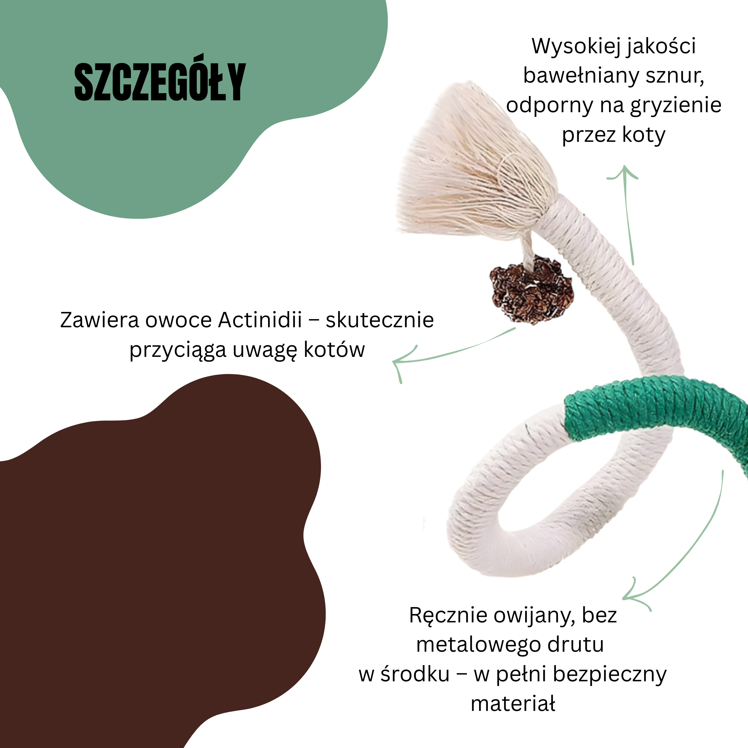 Zabawka dla Kota Sznurek z owocem Actinidii - naturalna, ręcznie wykonana - różne kolory