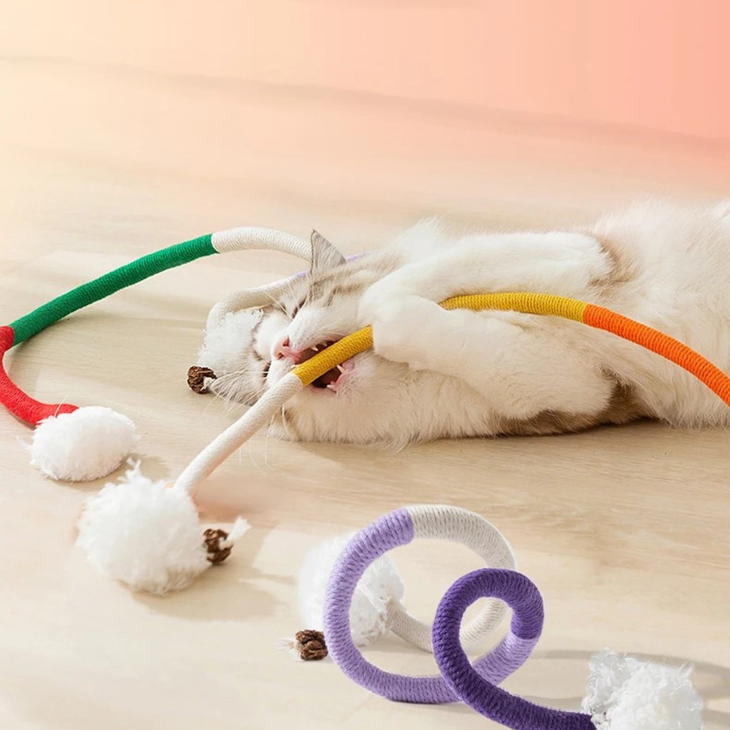 Zabawka dla Kota Sznurek z owocem Actinidii - naturalna, ręcznie wykonana - różne kolory