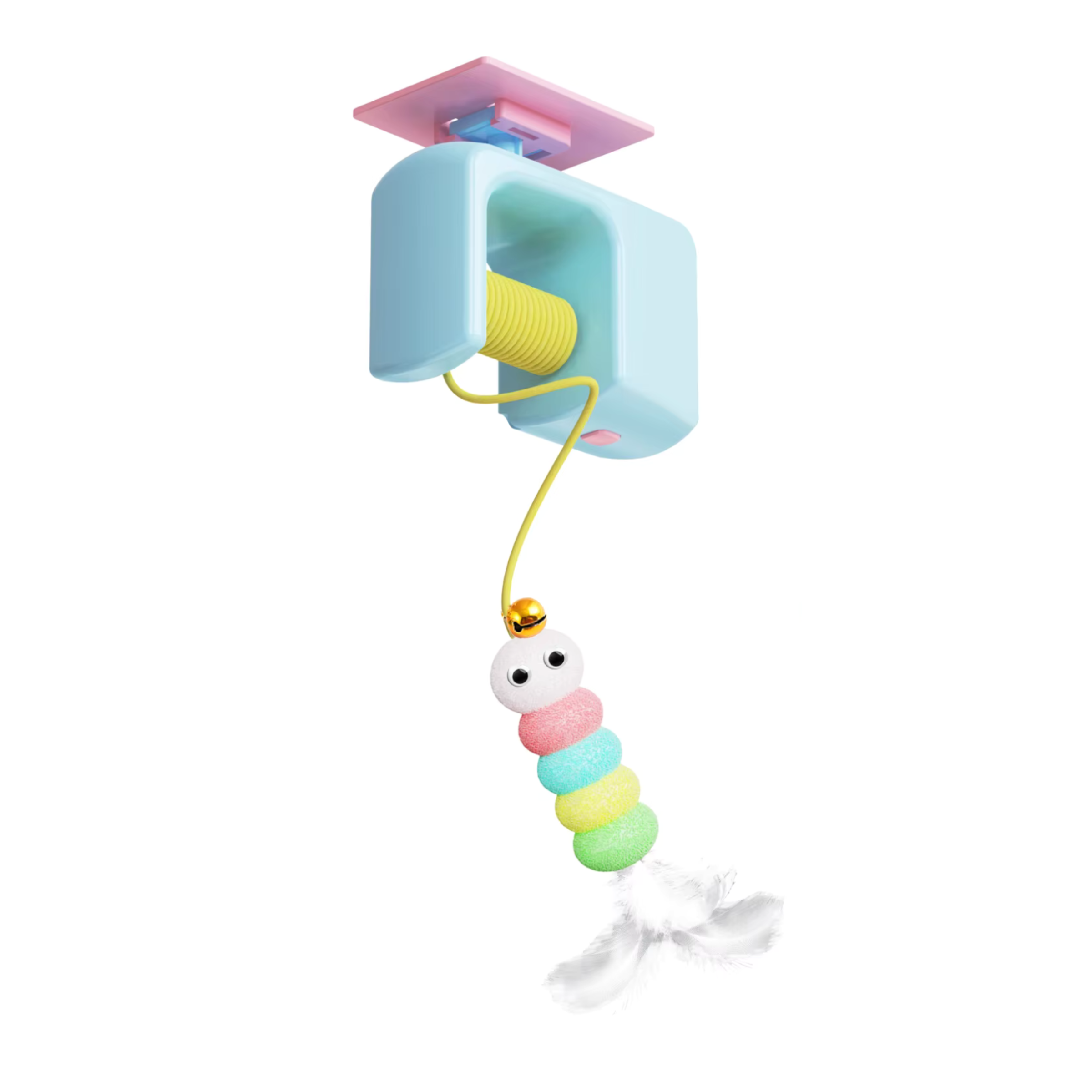 Interaktywna zabawka dla kota - gąsienica z piórkiem montaż do framugi